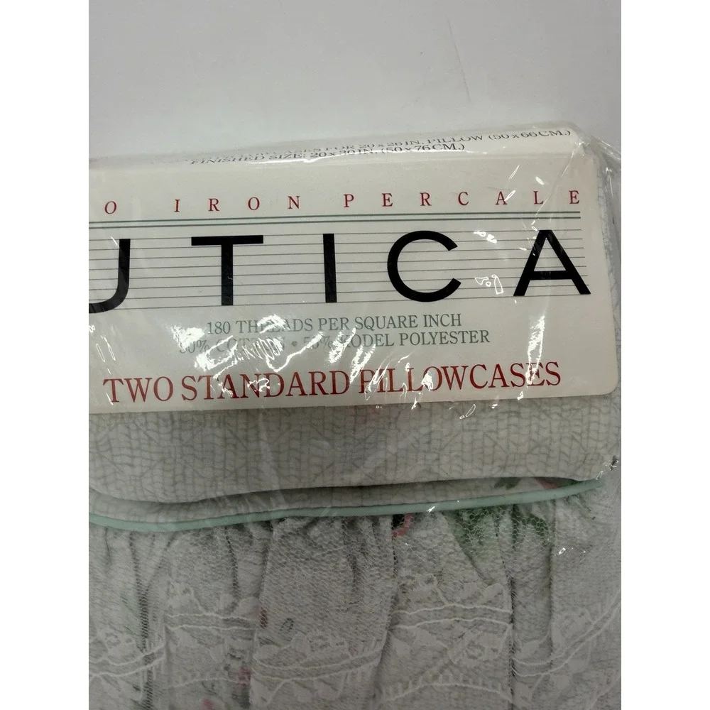 Utica 2 Standard Pillowcases Maiden Lace Ruffle Rose Floral Vintage No Iron